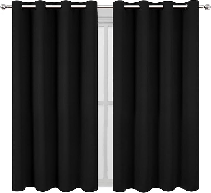 LEMOMO Black Blackout Curtains 52 x 63 Inch Length/Set of 2 Curtain