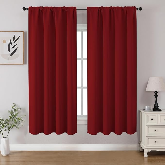 CUCRAF Red Blackout Curtains 54 inch Length 2 Panels Set, Rod Pocket Room