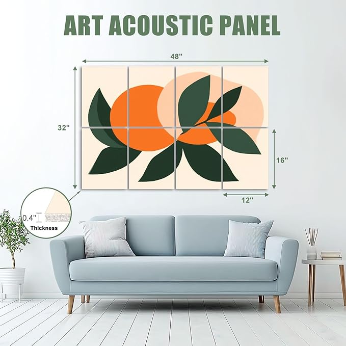 8 Pack Art Acoustic Panels Sound Absorbing Boho Botanical Leaf Orange Green