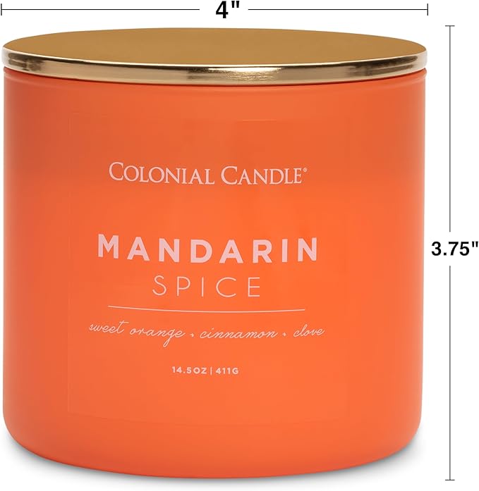 Colonial Candle Pop of Color Mandarin Spice 14.5 Oz Scented Matt Glass Jar Candle, Three Premium Cotton Wicks