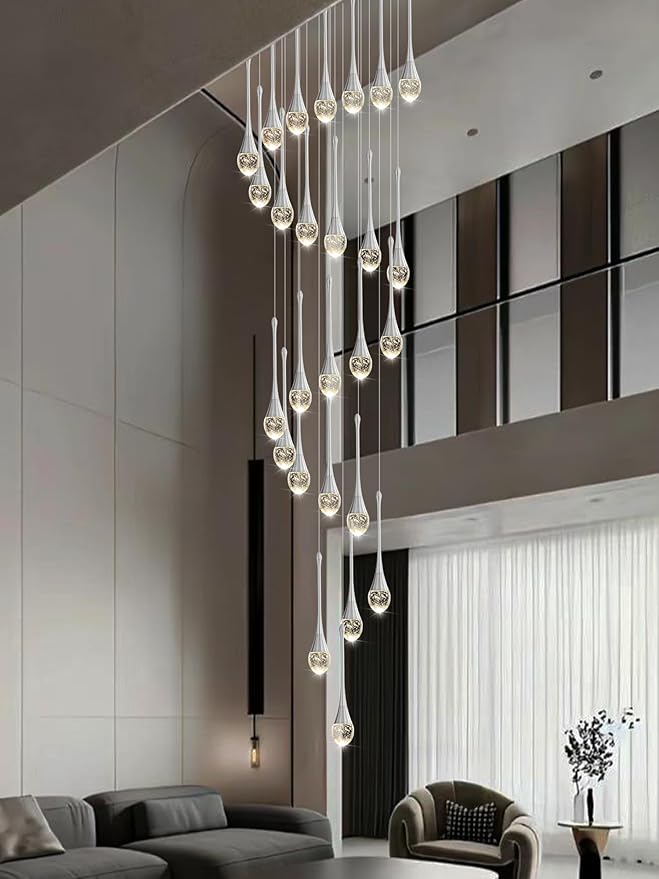 138" Large Crystal Chandelier for High Ceiling Modern K9 Crystal Raindrop Chandeliers Lighting Round Ceiling Light Entryway Staircase Foyer Villa LED Dimmable 2700-6000K