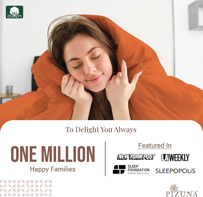 Pizuna Pure 100% Cotton Queen Duvet Cover Set, Luxurious 400 Thread Count Long Staple Cotton Sateen Weave with Button Closure (Combed Burnt Orange Cotton Duvet Cover Queen)