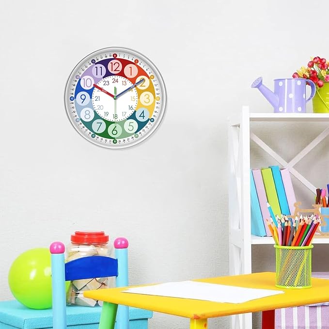 XFM Colorful Kid Wall Clock 16 Inch Silent Non Ticking Quartz Battery Operated
