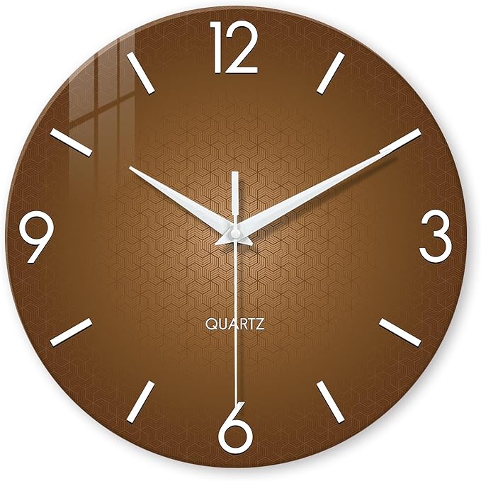 XFM Brown Wall Clock 12 Inch Modern Silent Wall Clocks Battery Operated Round