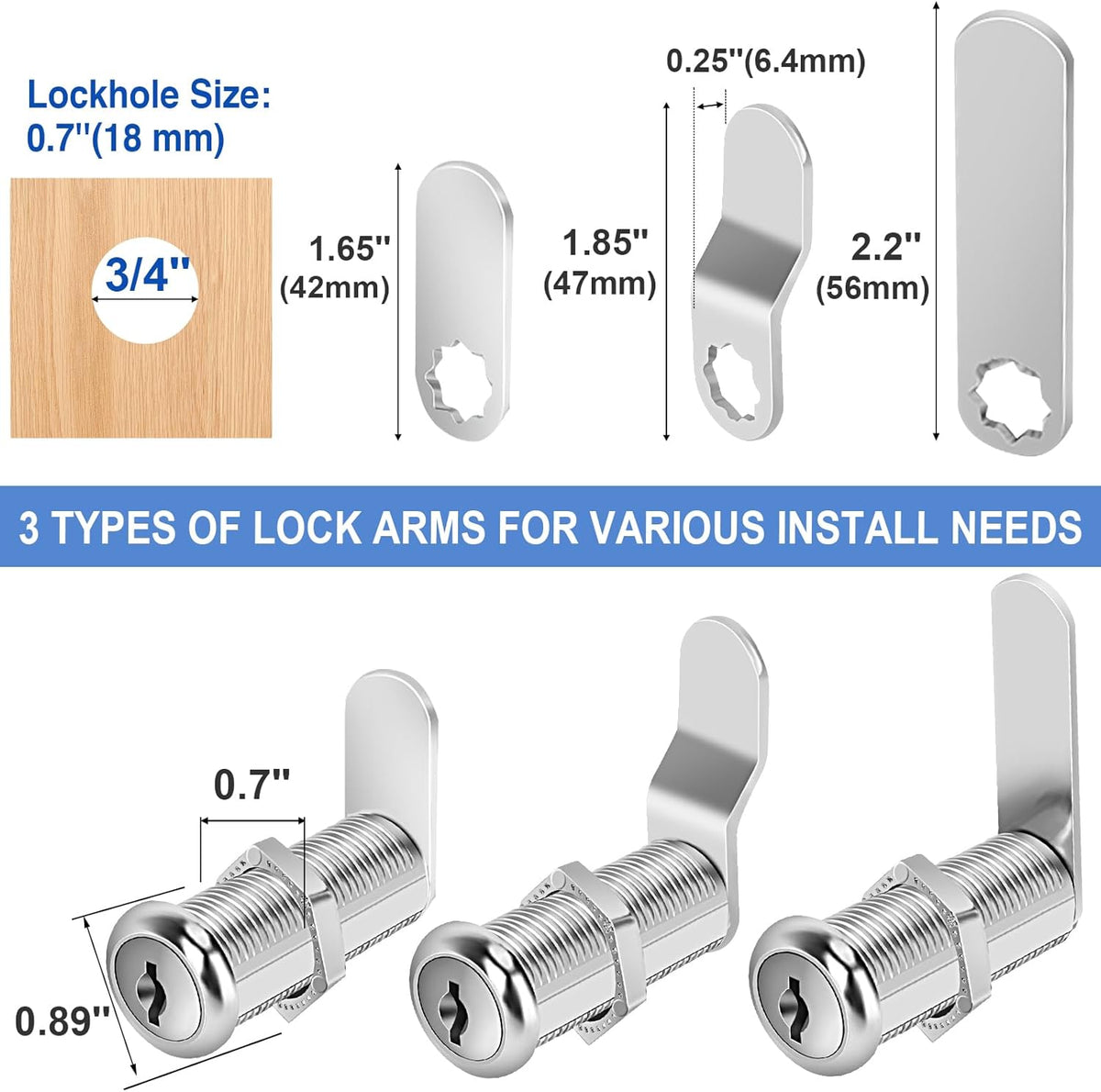 Cabinet Lock with Keys, 1-1/2" Long Cam Locks keyed Alike, Cam Lock Set for Cabinets Thick Drawers RV Storage Locks Tool Box with Keys, Zinc Alloy (2 Packs, 1-1/2 Inch)