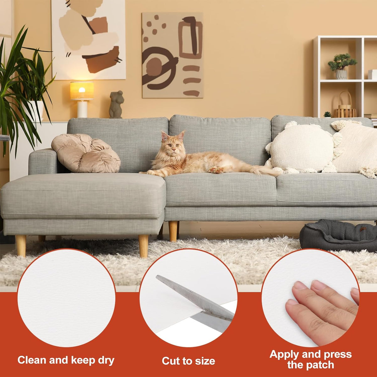 PATIKIL Leather Patches Tape for Furniture, 3.2 x 61 Inch Self Adhesive Vinyl Leather Repair Kit Cover Sheet for Couch, Sofa, Car Seats, Office Chair, White