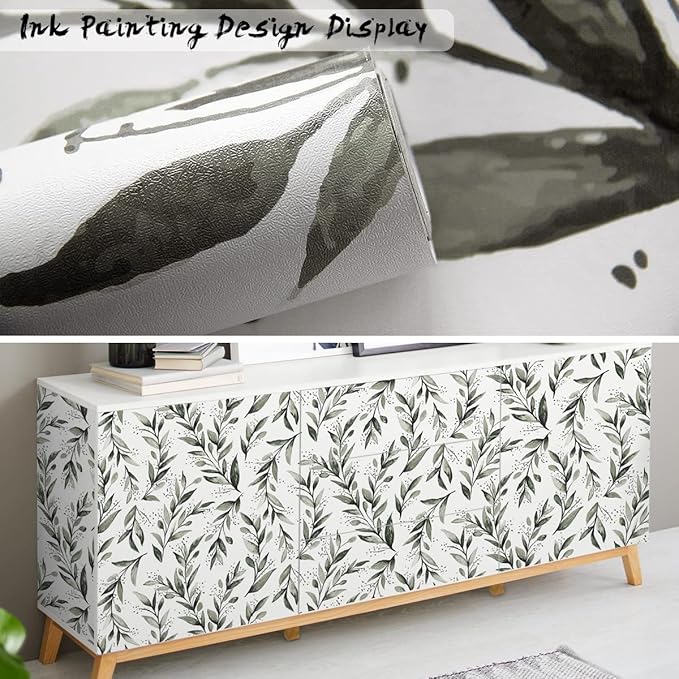 Livebor Green Leaf Peel and Stick Wallpaper Olive Leaf Contact Paper 17.7inch x