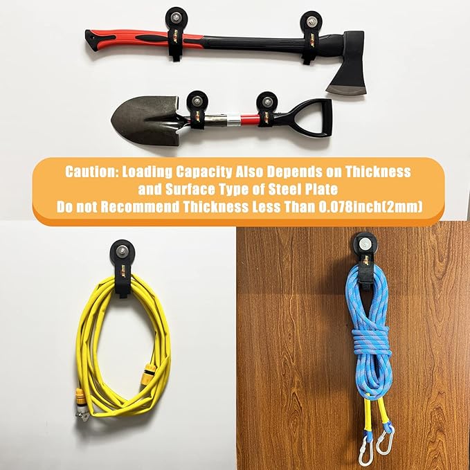 Heavy Duty Magnetic Hook, Magnetic Tool Holder, Magnetic Garage Hooks, Extension Cord Strap for Cable, Rope, Wire Storage in Garage,Workshop,RV,Pick-up(Dia.2.59" Magnet * 4Pcs)