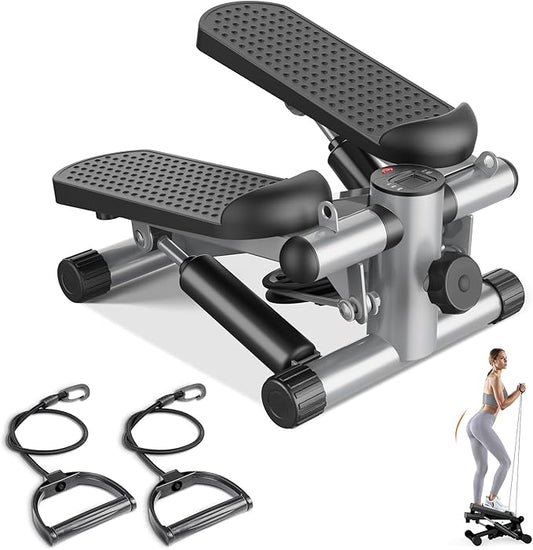 Sweetcrispy Mini Stair Steppers with Resistance Bands for Exercise at Home, Portable Exercise Twist Stepper Machine for Full Body Workout, 265LBS Capacity