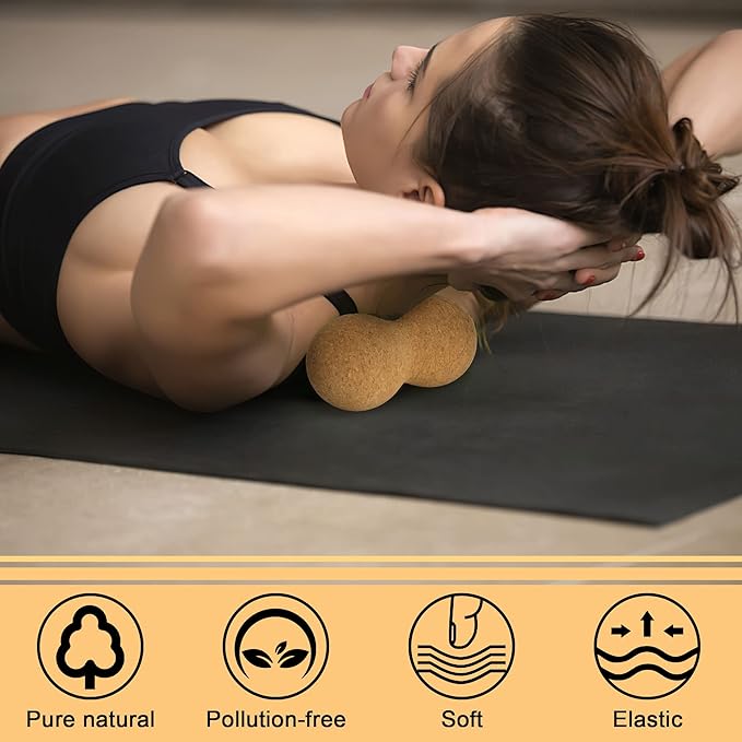Natural Cork Peanut Massage Ball Roller Trigger Point Myofascial Release Double Lacrosse Massage Set