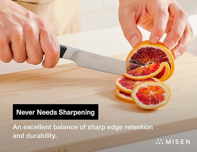 Misen Serrated Bread Knife – High-Carbon Japanese AUS8 Steel – Effortless Slicing of Bread, Pastries, and Fruits – Razor-Sharp Edge and Durable Blade with Ergonomic Handle - 5", Black