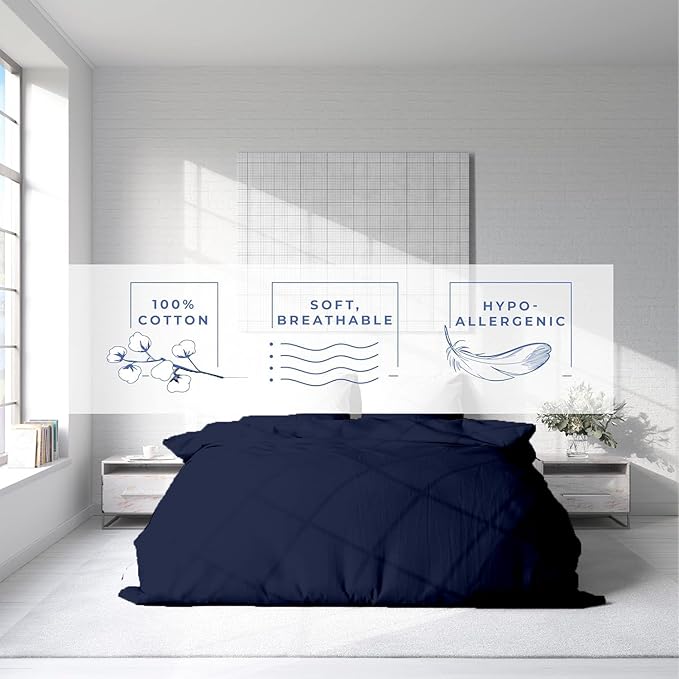 Kotton Culture 1 Pc Custom Size Duvet Cover Only -100% Egyptian Cotton Sateen 600 Thread Count Ultra Soft Premium Durable Comforter Cover Zipper Closure & Corner Ties (Navy Blue, Custom)