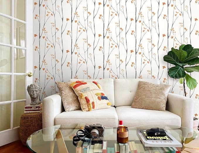 Timeet Floral Wallpaper Peel and Stick Wallpaper Boho 16.14"x393.7" Flower