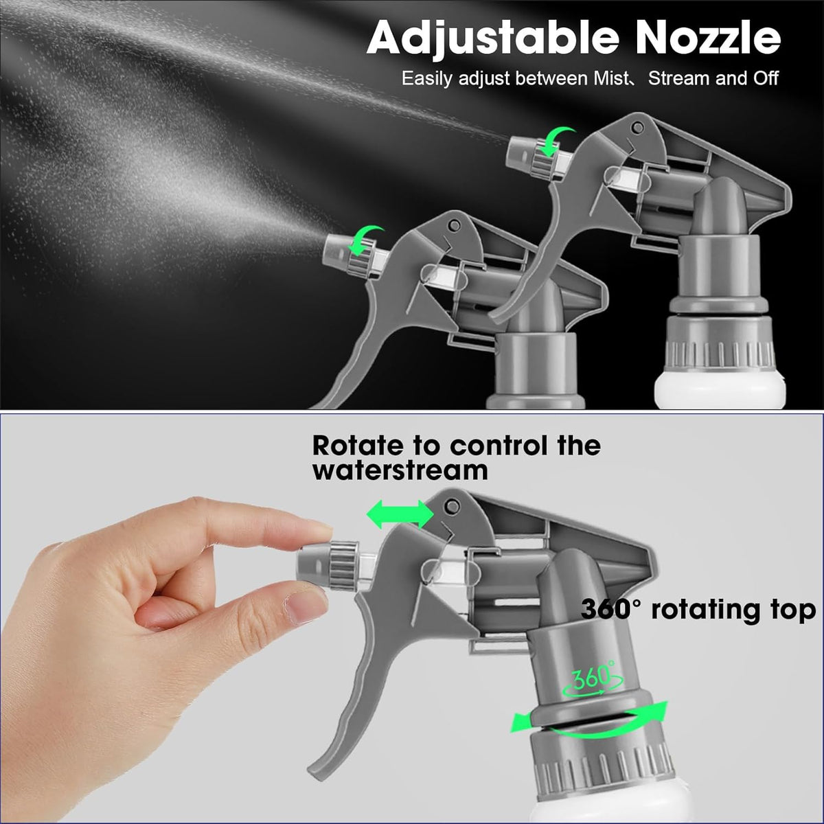 Eccliy 12 Pcs 16 Oz Plastic Spray Bottle, Adjustable Empty Reusable Sprayer for Cleaning, Planting, Water, Bathroom and Kitchen, BBQ, Commercial and Residential(Grey, Original)