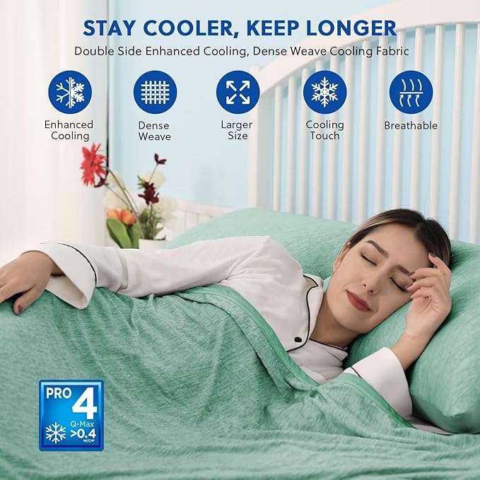 HOMFINE Cooling Blankets for Hot Sleepers - Summer Blanket Thin Lightweight Breathable Soft Double Side Enhanced Cooling for Bed Couch Sofa, Keep Cool for Night Sweats (Green, 60 x 80 inches)
