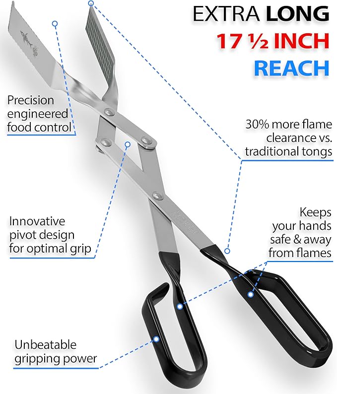 2-Pack, Great Value - 17" & 13" Professional Kitchen and Outdoor Grilling Utensil Set, by Shark BBQ Grill Tongs -(Black)