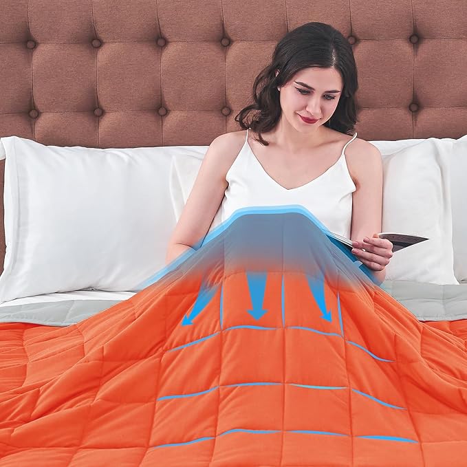 yescool Weighted Blanket for Adults (20 lbs, 48" x 72", Orange) Cooling Heavy Blanket for Sleeping Perfect for 110-130 lbs, Twin Size Breathable Blanket with Premium Glass Bead, Machine Washable