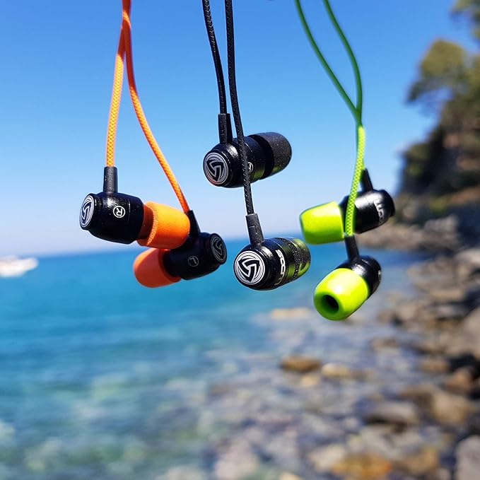 LUDOS Clamor Wired Earbuds in-Ear Headphones, 5 Years Warranty, Earphones with Microphone, Noise Isolating Ear Buds, Memory Foam for iPhone, Samsung, School Students, Kids, Women, Small Ears - Orange
