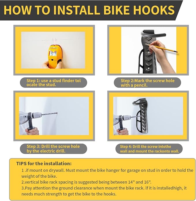 Vertical Bike Rack Wall Mount for Garage–Heavy-Duty Steel Bicycle Hook for Indoor Storage, Space-Saving Holder for Road, Mountain & Hybrid Bikes, Fits Tires Up to 2.6" Wide (2 Pack)