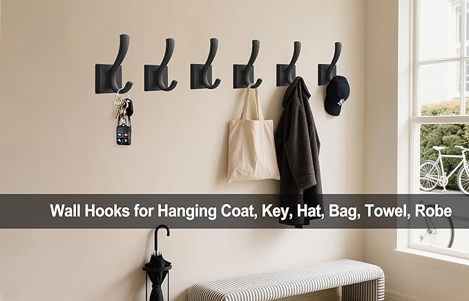 TOFIIGREM Black Towel Hooks Coat Hook, Towels Robe Holder