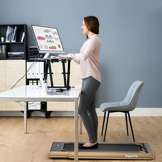 GYMAX Walking Pad, Dual LED Display 2 in 1 Under Desk Treadmill for Home with Remote & Smart App Control, 2.25HP Foldable Portable Treadmill Running Machine for Office Small Space