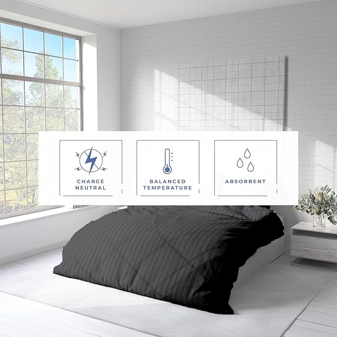 Kotton Culture 1 Pc Custom Size Duvet Cover Only -100% Egyptian Cotton Sateen 600 Thread Count Ultra Soft Premium Durable Comforter Cover Zipper Closure & Corner Ties (Striped Dark Grey, Custom)