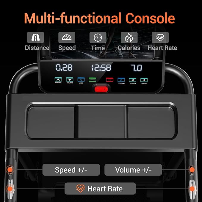 Treadmills for Home, 15% Incline Treadmill, Folding Treadmill Filpped Screen and Heart Rate Sensor, 3.0HP Quiet Brushless Dual Cushion System, 300lbs Weight Capacity