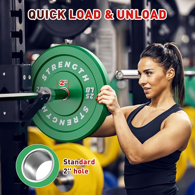 Premium Color-Coded Rubber Bumper Plates Set - 2 Inch Olympic Weight Plates for Home Gym Cross and Strength Training