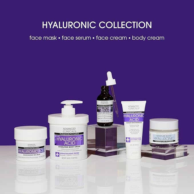 Advanced Clinicals Hyaluronic Acid Moisturizer Body Cream W/Vitamin E | Hydrating Cream & Body Lotion For Women & Men To Help Improve Look of Wrinkles, Dry Skin, Crepey Looking Skin, 16OZ, 2-Pack