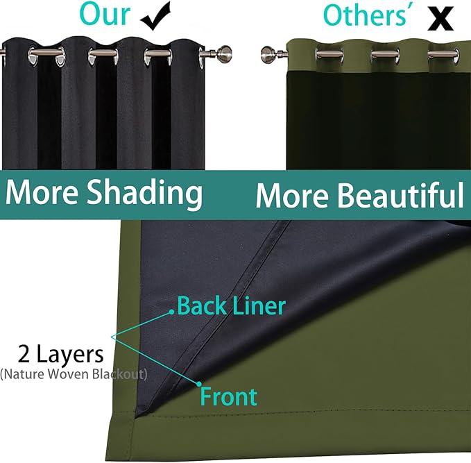Yakamok 100% Blackout Curtains 96 Inches Long, 2 Thick Layers Heat and Full