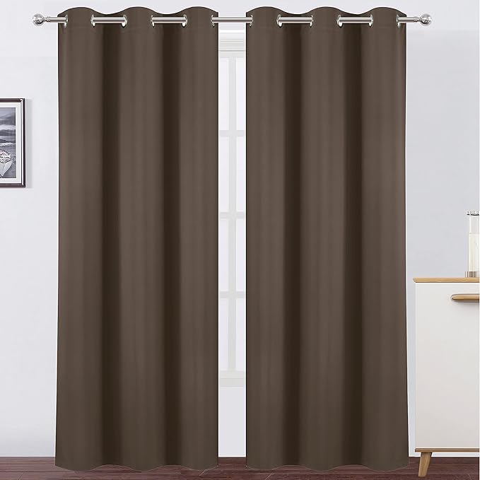 LEMOMO Chocolate Brown Thermal Blackout Curtains/42 x 95 Inch/Set of 2 Panels