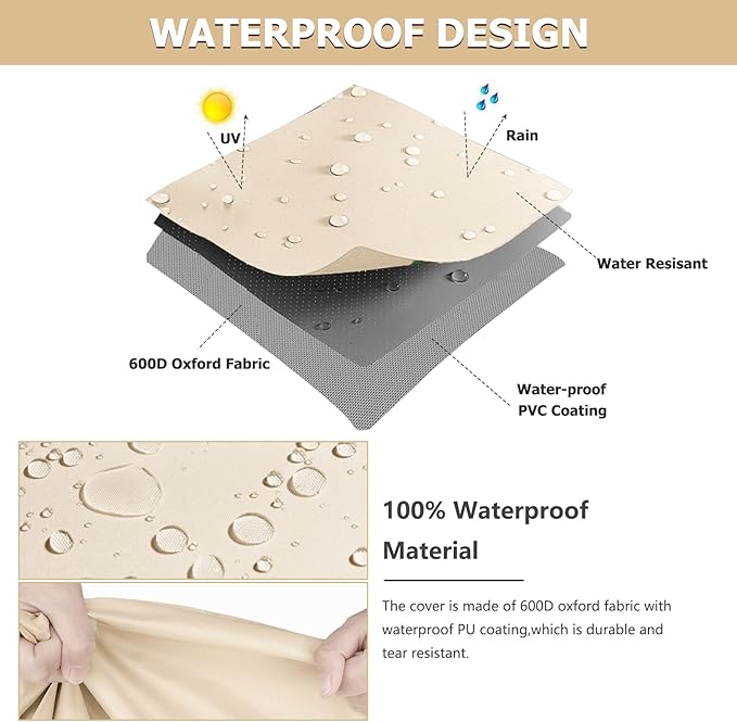 Patio Chair Covers 2 Pack, 35W x 37D x 38.5H inches, 600D Heavy Duty Waterproof Outdoor Furniture Cover, Patio Furniture Covers for Lawn/Garden Chiars, Beige & Brown