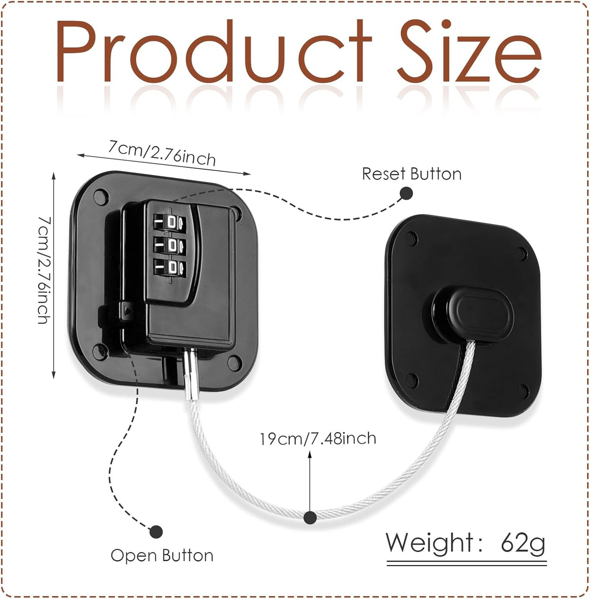 Refrigerator Lock, Combination Lock for Refrigerator Cabinets, Drawers, Heavy Duty Fridge Lock, Easy Install No Keys Needed (2 Pack)