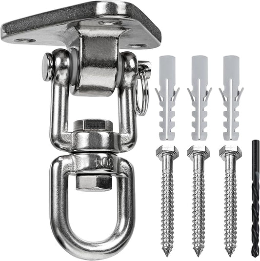 Stainless Steel Swing Hanger Heavy Duty 180°+360° Swivel Swing Hook Swing Hardware Kit for Yoga Swing Hammock Chair Porch Swing Sets Heavy Punching Bag 1500 LB Capacity