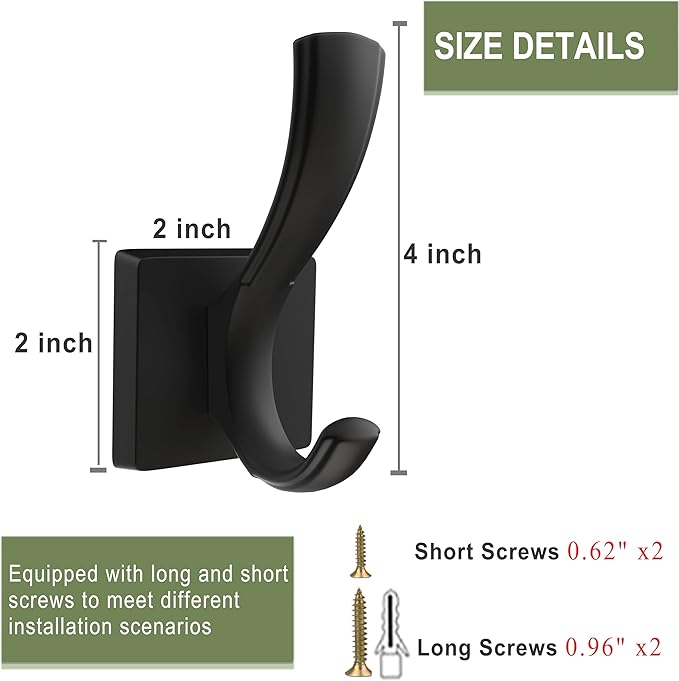 TOFIIGREM Black Towel Hooks Coat Hook, Towels Robe Holder