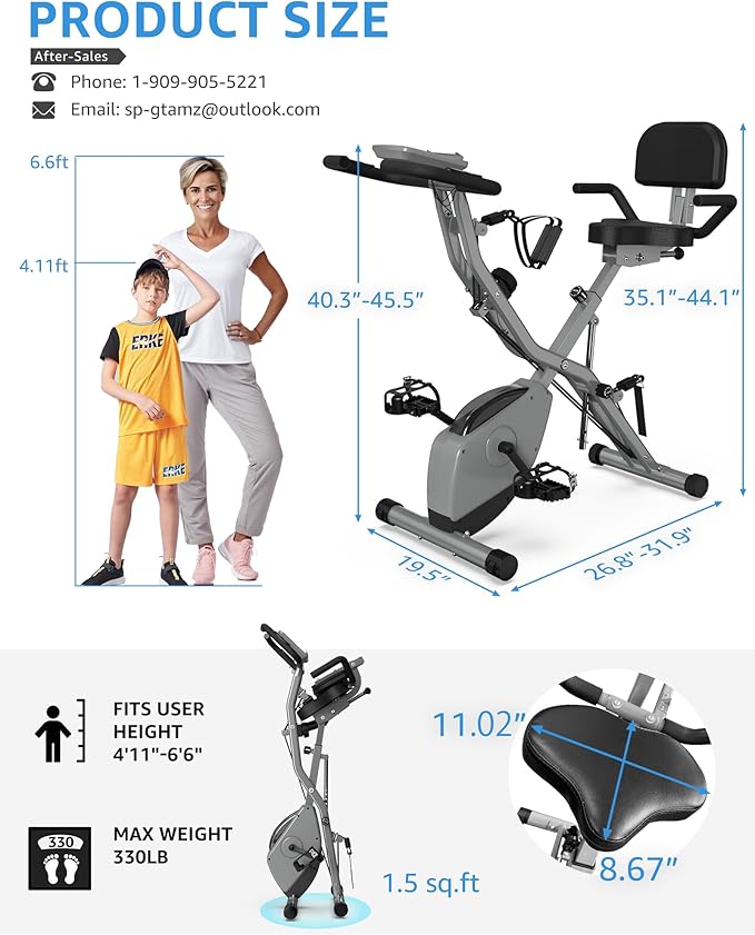 Foldable Exercise Bike Stationary Bikes for Home, 5 IN 1 Indoor Workout Bike, Cycling Bike with 16-Level Quiet Magnetic Resistance, 6.6 LBS Flywheel and 300LBS Capacity, 2025 Designed 817 X-bike