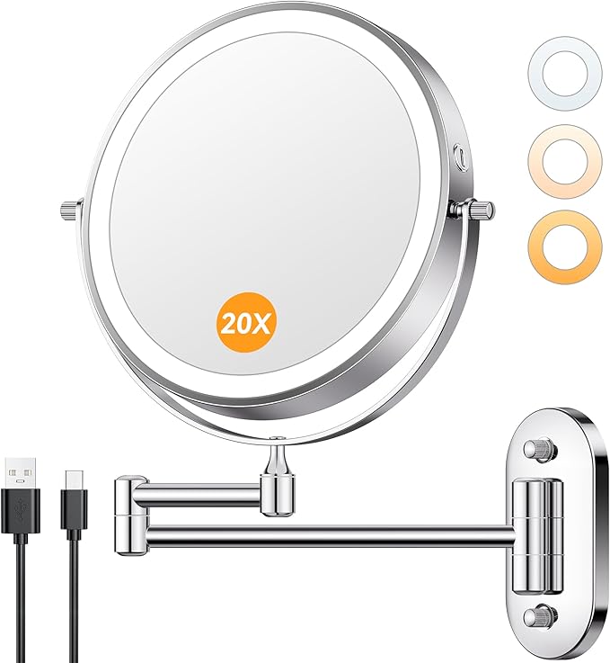 Auxmir 8'' Wall Mounted Lighted Makeup Mirror, 3200mAh Rechargeable