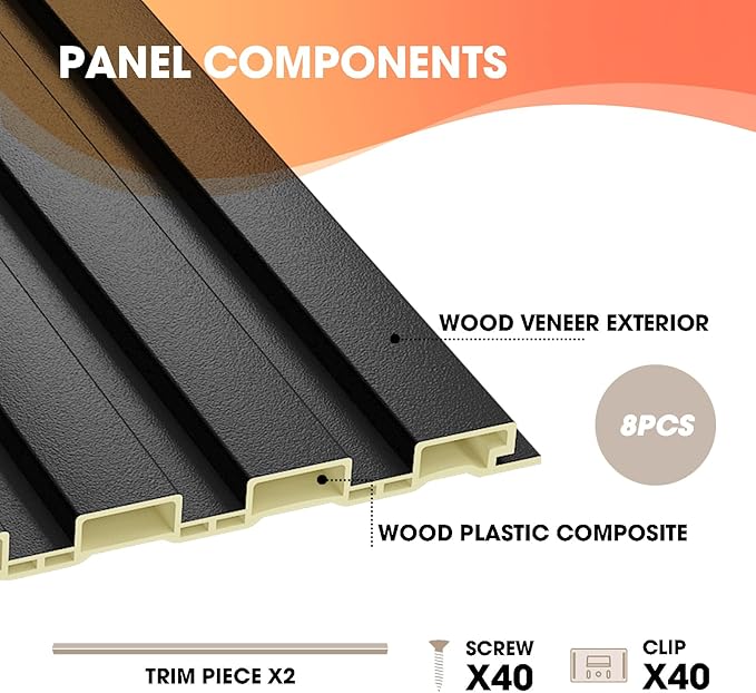 OUZUGIE WPC Acoustic Slat Wall Paneling, Living Room, TV Background, Study Room