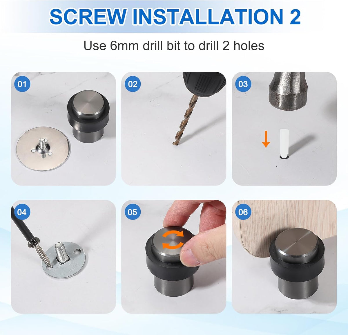 PATIKIL 3Set Round Door Stoppers, 60mm Stainless Steel Door Stop Doorstop Wedge Metal Cylinder Self Adhesive with Screw for Bottom of Door Floor Inside, Gold Tone