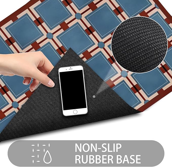 Ultra Thin Door Mat Indoor Entrance, 1/10 in Thin Door Mats for Inside Entry, Non-Slip Rubber Backing Washable Doormat, Fade Resistant, Absorbent, Low Profile Dirt Trapper, 30"X17",Navy blue Checkered