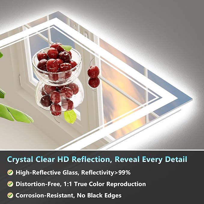 30x36 LED Bathroom Mirror with Lights, Backlit and Front Lit Anti-Fog Lighted