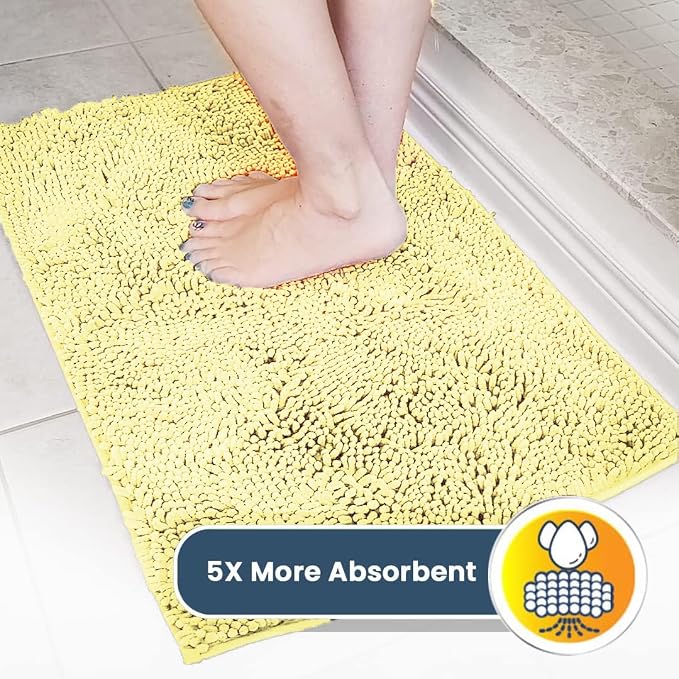 Muddy Mat® | Super Water Absorbent Door Mat Indoor, Microfiber Quick Dry Chenille Entryway Rug, Slip Resistant Front Door Mat, Indoor Mats for Entryway, Machine Washable Pet Rug, Yellow 35"x60"