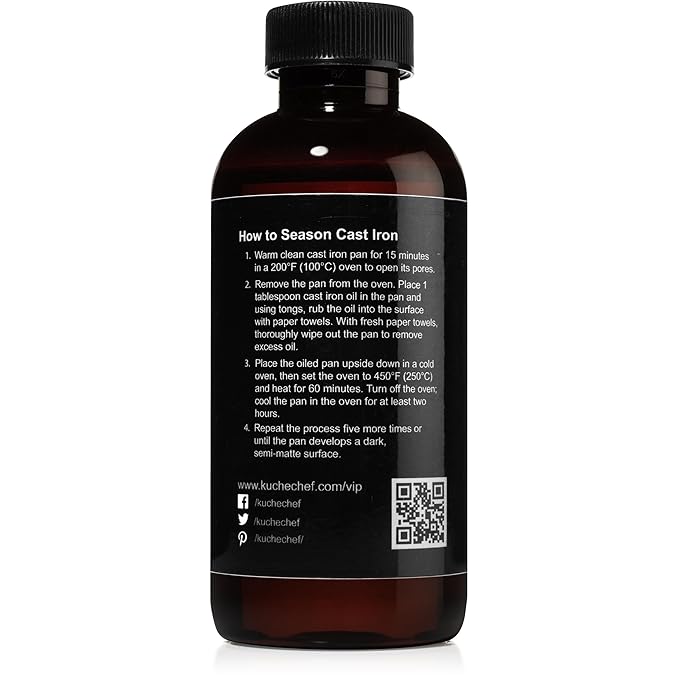 Organic Cast Iron Oil & Cast Iron Conditioner – Made from Flaxseed Oil grown and pressed in the USA – Creates a Non-Stick Seasoning on All Cast Iron Cookware (240ml)
