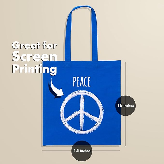 Carrywell (Not Made In China) Canvas Tote Bags Blue 12-Pack, 15"x16", Bulk Organic Cotton Reusable Shopping Bag, Blank Cloth Totes With Handles