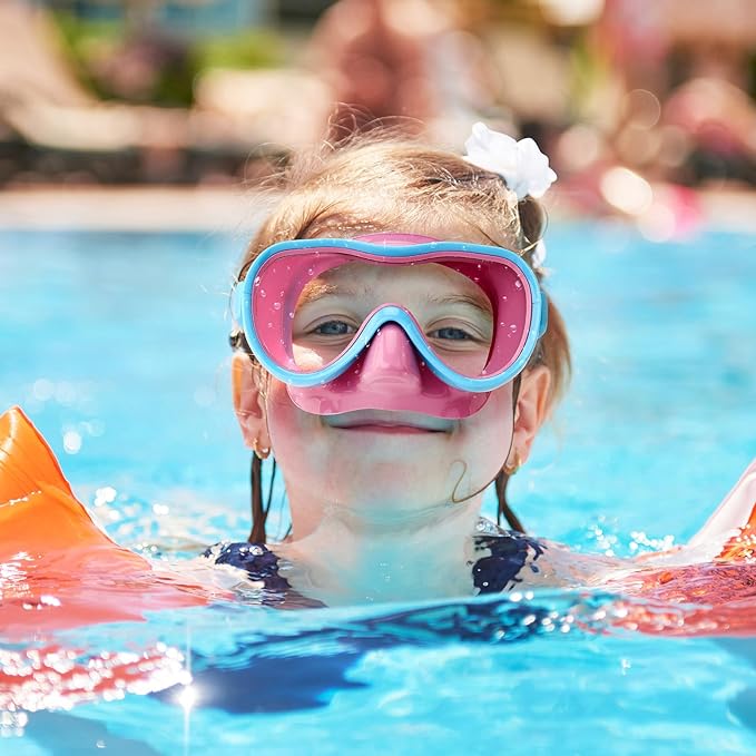 Kids Swim Goggles with Nose Cover, Anti-Leak Swim Mask with Elastic Fabric Strap, UV Protection Swimming Goggles for Kids