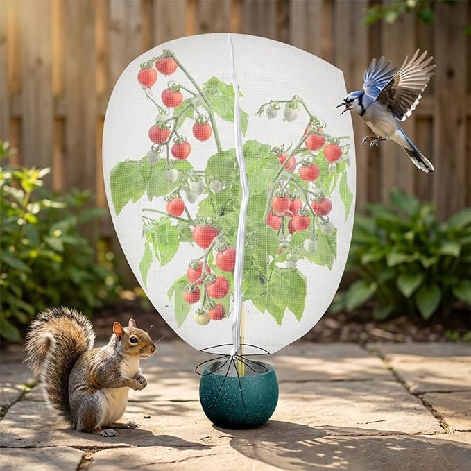 Gardtree 2PCS 2.4 x 4 FT Small Garden Plant Netting Covers with Double Zipper & Drawstring – Potted Plant Mesh Cover for Strawberries, Herbs & Flowers – Reusable Anti-Squirrel Barrier