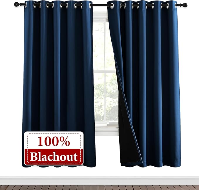 NICETOWN Moroccan Blue Full Shade Curtain Panels, Pair of Energy Smart & Noise