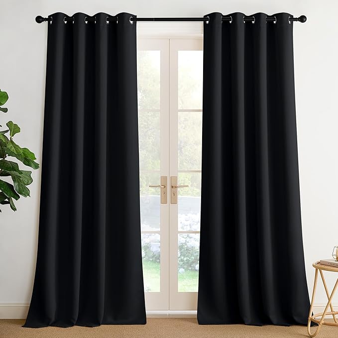 NICETOWN 95 Inch Blackout Curtains, Grommet 2 Panels Thermal Insulated Black