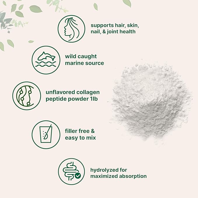 Micro Ingredients Marine Collagen Peptides Powder, 1 lb | Type I Marine Collagen + Natural Protein | Wild-Caught Fish Source | Unflavored | Supports Hair, Skin & Joint Health | Pescatarian, Non-GMO