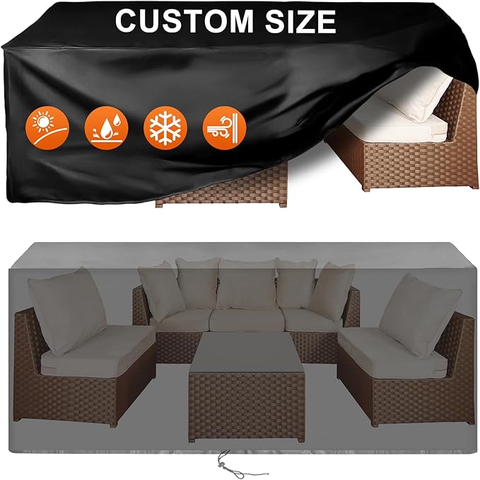 Patio Furniture Cover Rectangle 68"(L) x 32"(W) x 40"(H), Custom Heavy Duty 420D Waterproof Outdoor Cover with Drawstring & Buckles for Table Chair Garden, Black